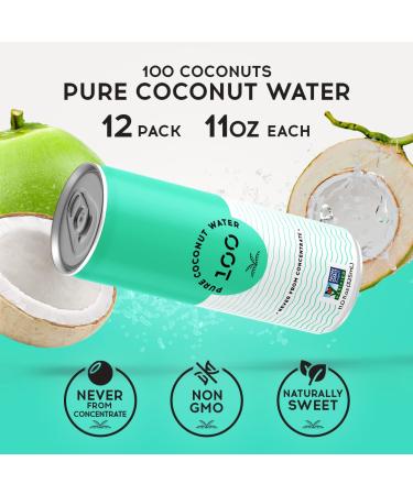 100 Coconuts Pure Coconut Water - 100% Natural & Low Calorie Drink - Pack of 12, 11 fl oz - Electrolyte-Rich, Non-GMO - Buy Online on GoSupps.com