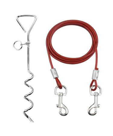 Intestinal piral peg with dog leash plot with a leash 15 inch plugs for dogs with 3m tie-out linen stainless steel floor anchor for courtyard and camping for small to medium dog (red