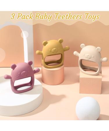 3 Pack Silicone Groundhog Baby Teething Mitten Teether for 0-6 Months | Anti-Drop Hand Pacifier & Chew Toy for Breastfeeding Babies | Stylish Colors - Buy Online on GoSupps.com