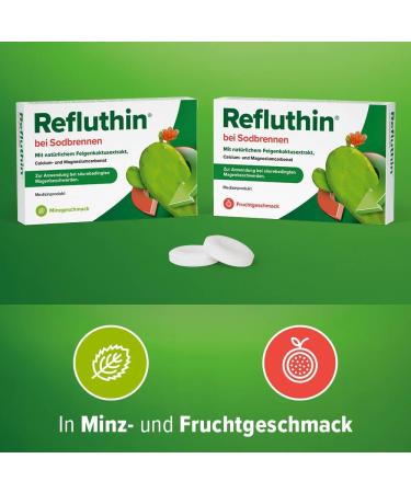 Refluthin Heartburn Relief Tablets | 16 Vegan & Gluten-Free Chewing Tablets | Neutralize Stomach Acid | Fruit Flavor | International Shipping Available - Buy Online on GoSupps.com