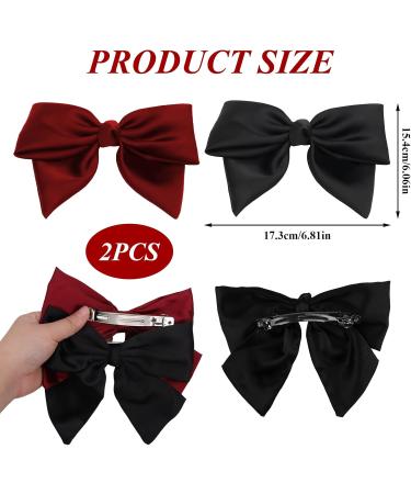 Hair Clips with Bow 2 Hair Accessories for Women Pure Colour Hair Bow Soft Satin Hair Bows for Girls Fashions Girls Hair Accessories Spring Clip Hair Jewellery Black Bow Red Hair Bow for Women Girls - Buy Online on GoSupps.com