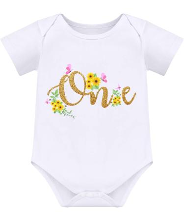 FYMNSI Baby Girl 1st Birthday Outfit 3pcs Set, Flower Printed Romper Tutu Skirt Crown Headband, Yellow Pink - Size 1 - Buy Online on GoSupps.com