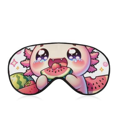 Sleeping Mask Axolotl Eat Fruits Cartoon Soft Eye Mask with Adjustable Strap Comfortable Blindfold Eyeshade for Night Sleep