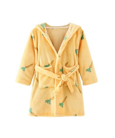 JZLPIN Unisex Baby Hooded Bathrobe Children Flannel Pajamas Dressing Gown for Boys Girls 5-6 Years Yellow