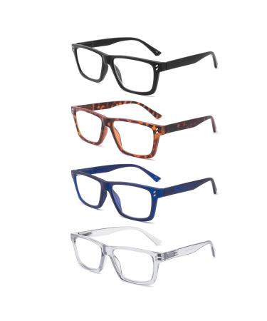 IVNUOYI 4 Pack Reading Glasses Blue Light Blocking Large Square Frames with Spring Hinges, Anti Glare Eyestrain,Computer Readers for Men Women 1.25 4 Pack Mix 1.25 x