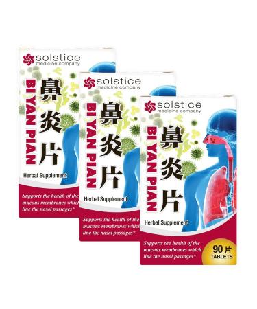 Bi Yan Pian Herbal Supplement (Supports Sinus Nasal Passage Reduce Mucus) (90 Tablets) (3 Bottles) (Solstice)