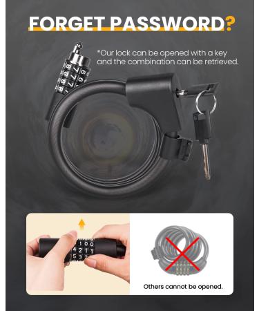 KEYSTP Bike Lock Cable - Combination & Key Password Retrieval - Anti-Theft Coiled Bike Lock with Mounting Bracket - Resettable for Bikes & Scooters - Buy Online on GoSupps.com