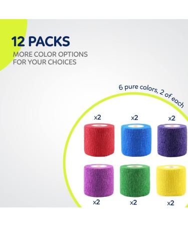 WePet 2 Vet Wrap 12 Rolls- Cohesive Bandage for Pets- Self-Adherent Gauze Tape- First Aid for Dogs, Horses, Birds- 2 Inch, Pack of 12 Rolls, 6 Solid Colors - Buy Online on GoSupps.com