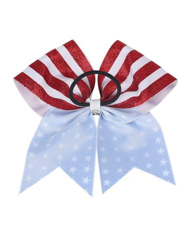 Patriotic Flag Cheer Bow Hair Tie Ponytail Holder for Girls - Glitter Bow Design - JHN12 - Buy Online on GoSupps.com