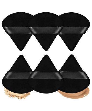Triangle Powder Puffs 6pcs, Soft Face Makeup Puff for Loose Powder Mineral Powder Body Powder, Wedge Shape Velour Cosmetic Makeup Sponge for Contouring, Beauty Tools (Black) 6pcs Black