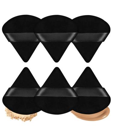 Triangle Powder Puffs 6pcs, Soft Face Makeup Puff for Loose Powder Mineral Powder Body Powder, Wedge Shape Velour Cosmetic Makeup Sponge for Contouring, Beauty Tools (Black) 6pcs Black