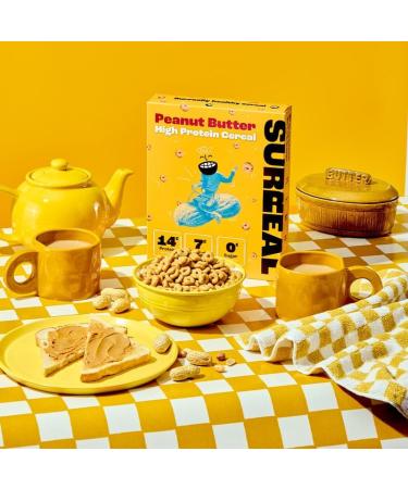 Surreal Peanut - High Protein Cereal - Low Sugar- Healthy Plant Based Cereal - High in Fibre - Low Carb - Gluten Free - Vegan - 13g of Protein 0g of Sugar - 240g per Box - 4 Pack (4 x Peanut) - Buy Online on GoSupps.com
