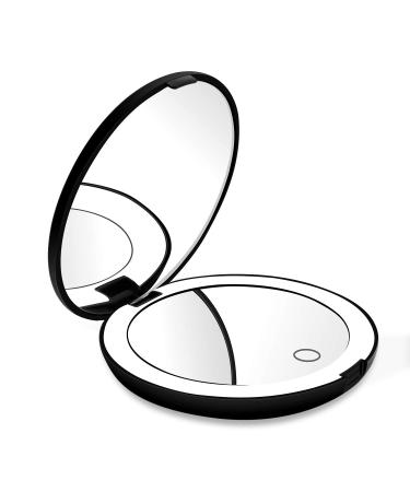 deweisn Folding Compact Rechargeable Lighted Makeup Mirror for Travel, Purse and Handbags1X and 10X Magnifying Handheld Makeup Mirror Diameter 5x Thick 0.33" Double Side Mirror Black