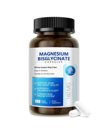 iMATCHME Magnesium Bisglycinate 100% Magnesium Supplement Support to Sleep & Calmness Heart Healthy Muscle & Bones Maximum Absorption 180 Capsules 180 Count (Pack of 1)
