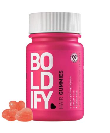 Boldify Sugar Free Biotin Gummies - Fast Acting Vegan Hair Skin and Nails Vitamins for Hair Growth - Natural Strawberry Hair Growth Gummies - 5000mcg Biotin/Serving 30 Day Supply