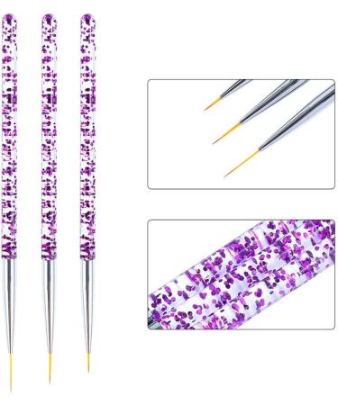 3 Pcs Miniature Nail Art Brushes | Thin Liner Pens for DIY Nail Art | Fine Detailing & Acrylic Painting | Purple - Buy Online on GoSupps.com