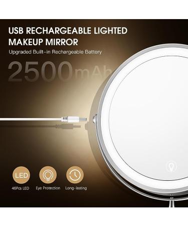 Wall Mounted Lighted Makeup Mirror | Rechargeable 1x/10x Magnifying Mirror | 3 Colors LED | Touch Dimmable | 360 Rotation | Foldable Vanity Mirror - Buy Online on GoSupps.com