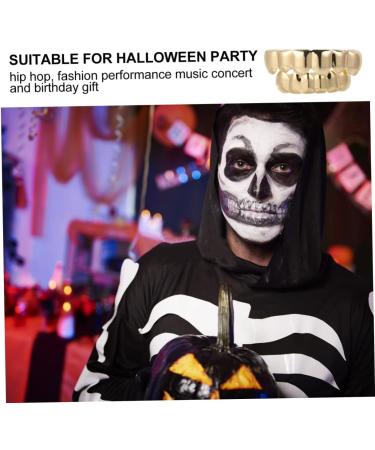 Amosfun Galvanized Halloween Vampire Gold Teeth Grills - Diamond & Copper Plated Zombie Rapper Braces - Unique 5x1cm Costume Accessory - Buy Online on GoSupps.com