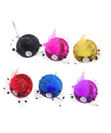 Small Grenadine Glitter Hat Bobby Feather Mini Hair Clips for Kids 6 Pack