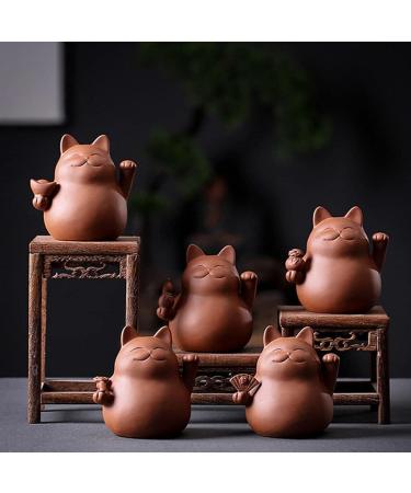 Handmade Chinese Zisha Tea Pet Maneki Neko - Lucky Wealth Cat for Kung Fu Tea Tray Accessories - Multi-Colored Purple Clay - Buy Online on GoSupps.com