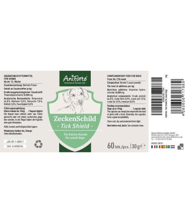 Aniforte Tick Sign for Small Dogs up to 10kg - 60 Capsules for Natural Tick Protection | Effective for Junior Adult & Senior Dogs - Buy Online on GoSupps.com