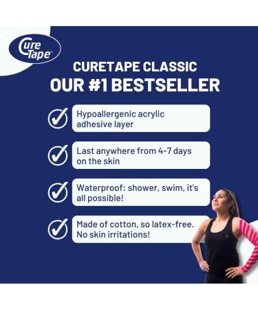 CureTape Classic Black Waterproof Kinesiology Tape | Best Adhesion Medical K-Tape for Athletes | Waterproof Muscle Tape for Enhanced Performance & Faster Recovery - Buy Online on GoSupps.com