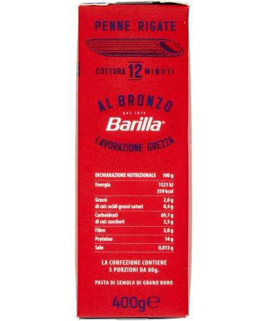 12x Barilla Penne Rigate al Bronzo Bronze drawn Pasta 400g raw processing method - Buy Online on GoSupps.com