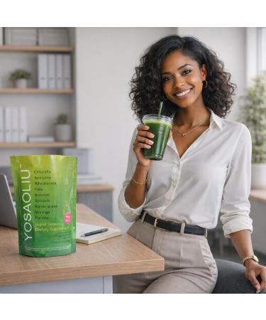 YOSAOLIU Chlorella Super Green Powder Barley Grass Kale Wheat Grass & Mixed Green Blend 30 Servings Non GMO 80MG Daily Use 240G Per Bag - Buy Online on GoSupps.com