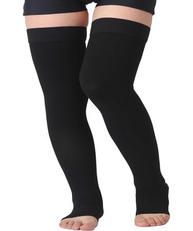 TOFLY Medical Thigh High Compression Stockings - Open Toe, 15-20mmHg, Black 3XL - Men & Women (Pair) - Buy Online on GoSupps.com
