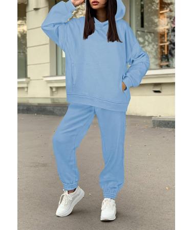 Fixmatti Women Hoodies Tracksuit Set - Blue, Large | Sweatshirt Jogger Pant 2 Piece Outfit - Buy Online on GoSupps.com