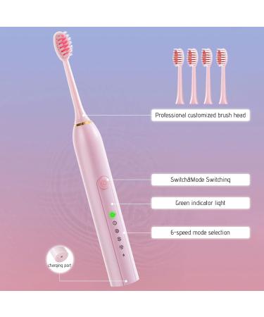 Electric Toothbrush for Adults with 4 Brush Heads and 6 Cleaning Modes Smart 20-Speed Timer Electric Toothbrush Ipx7 Rechargeable Power Toothbrush Longer Life Faster Charging Pink - Buy Online on GoSupps.com