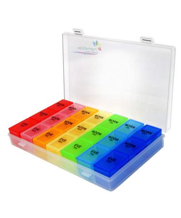Rainbow Weekly Pill Organizer with Snap Lids| 7-Day AM/PM | Detachable Compartments for Bigger Pills Vitamin. (Rainbow)