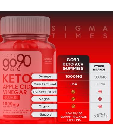 5 Pack Go90 Keto ACV Gummies - Advanced Weight Loss Formula - Made in USA - 1000mg Apple Cider Vinegar - 300 Gummies - Buy Online on GoSupps.com