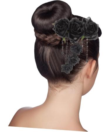 Ipetboom Rose Hair Clip Halloween Hair Accessories Women's Hair Clips Cosplay Hair Accessories Party Hair Accessories Black Headband Tiara Gothic Black Rose Hairpin Gothic Hairpin Girl Gel - Buy Online on GoSupps.com