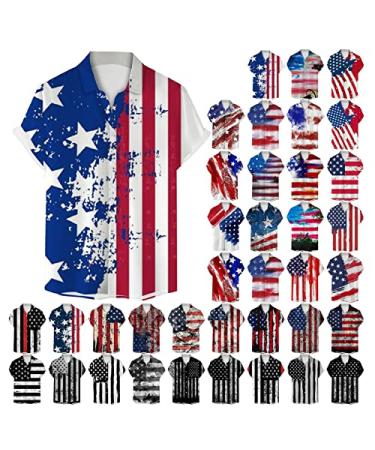Men's 4th of July Shirts, Patriotic American Flag Shirts for Men Short Sleeve Button Down Bowling Shirts Summer Beach T Shirt A-black Medium