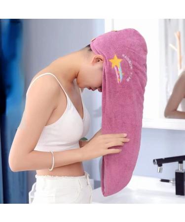 Microfiber Hair Towel   Hair Towel Wrap   Hair Drying Towels   Hair Towels for Women   Drying Hair Caps with Buttons for Drying Curly  Long  Shower Caps  Fast Drying Hair Turbans for Wet Hair (Purple)