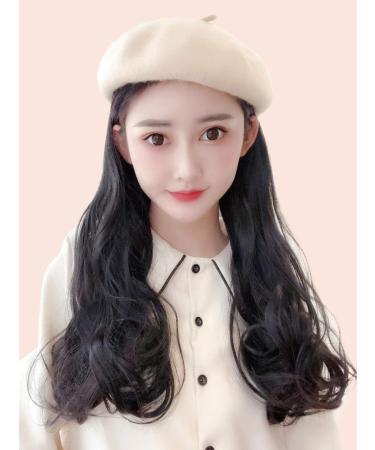 BGHJUE Wig female long hair natural full head beret hat wig one female autumn and winter fashion long curly hair big wave