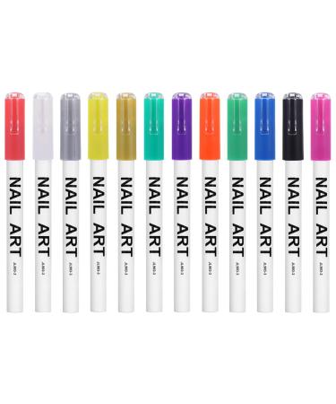 Xiyztok 12 Colors 3D Nail Art Painted Pens Set Quick Dry Nail Art Painting Pen Kit Waterproof Nail Point Graffiti Pen Drawing Painting Liner Brush for DIY Nail Art Beauty Manicure Tools(12 Colors)
