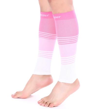 Doc Miller Calf Compression Sleeve 20-30 mmHg - Pink/White Large - Shin Splint & Varicose Vein Support - 1 Pair - Buy Online on GoSupps.com