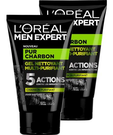 L'Oréal Men Expert Pure Charcoal Multi-Purifying Face Cleansing Gel for Men 100 ml - Pack of 2