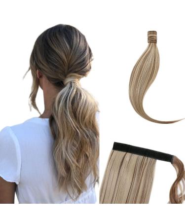 Ponytail Extension Wrap Around Long Straight Curly Clip in Ponytail Hair Extensions for Women Brown Black Blonde Hairpiece 32"-Straight Light Brown & Ash Blonde Light Brown & Ash Blonde 32 Inch