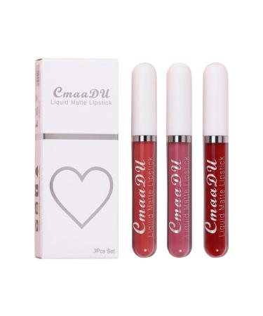 Aijofi 3 colors lipstick set matt liquid lipstick matte waterproof lip gloss long -lasting liquid lipstick nourishing lipstick (#c)