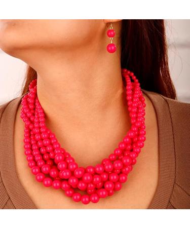 Shop Wiwpar Simulated Pearl Cluster Necklace Set | Multi Strand Twisted Pearl Jewelry - Pink Statement Bib Collar - Buy Online on GoSupps.com