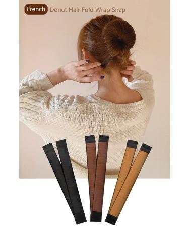3-Piece Women's Hair Bun Maker Set - Ballerina Bun Shaper for Kids - French Donut Hair Fold Wrap Snap - (Light Brown, Brown, Black) - Buy Online on GoSupps.com