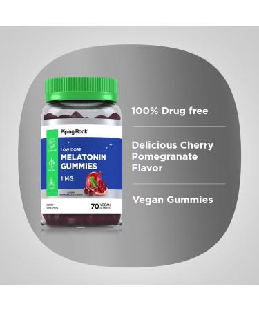 Piping Rock Melatonin Gummies 1 mg | 60 Count | Cherry Pomegranate Flavor | Low Dose | Adult Supplement | Vegan Formula | Non-GMO Gluten Free - Buy Online on GoSupps.com