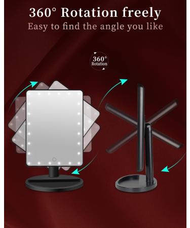 Large Makeup Mirror with Lights, 10X Magnification, 360 Rotation, Touch Adjustable Brightness, Dual Power - Black Vanity Mirror - Buy Online on GoSupps.com