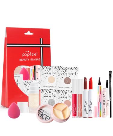 All in One Eyeshadow Palette Makeup Set Makeup Kits with Foundation Mascara Concealer Lipstick Gloss Eye Liner Travel Makeup Bundle Makeup Gift Box for Women Girl Maquillaje *4--Red
