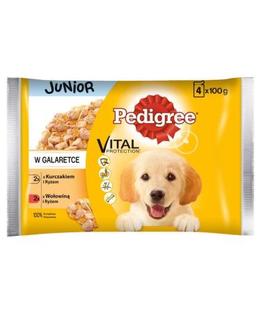 Pedigree Junior Choice of Flavours - Wet food for puppies of all breeds - With beef and rice in jelly - Sachet of 4 x 100 g