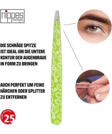Nippes KOSMOS cosmetic tweezers green | curved tip | stainless steel | colourful lacquer | 9 cm long | fine tweezers | tear off eyebrow tweezers - Buy Online on GoSupps.com