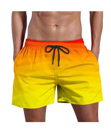 COJCOIHN Men's Swim Trunks Quick Dry Beach Shorts with Pockets Plus Size.S-6XL Yellow Large
